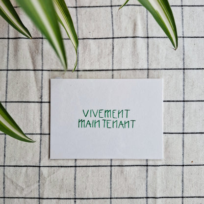 VIVEMENT MAINTENANT - Carte brodée